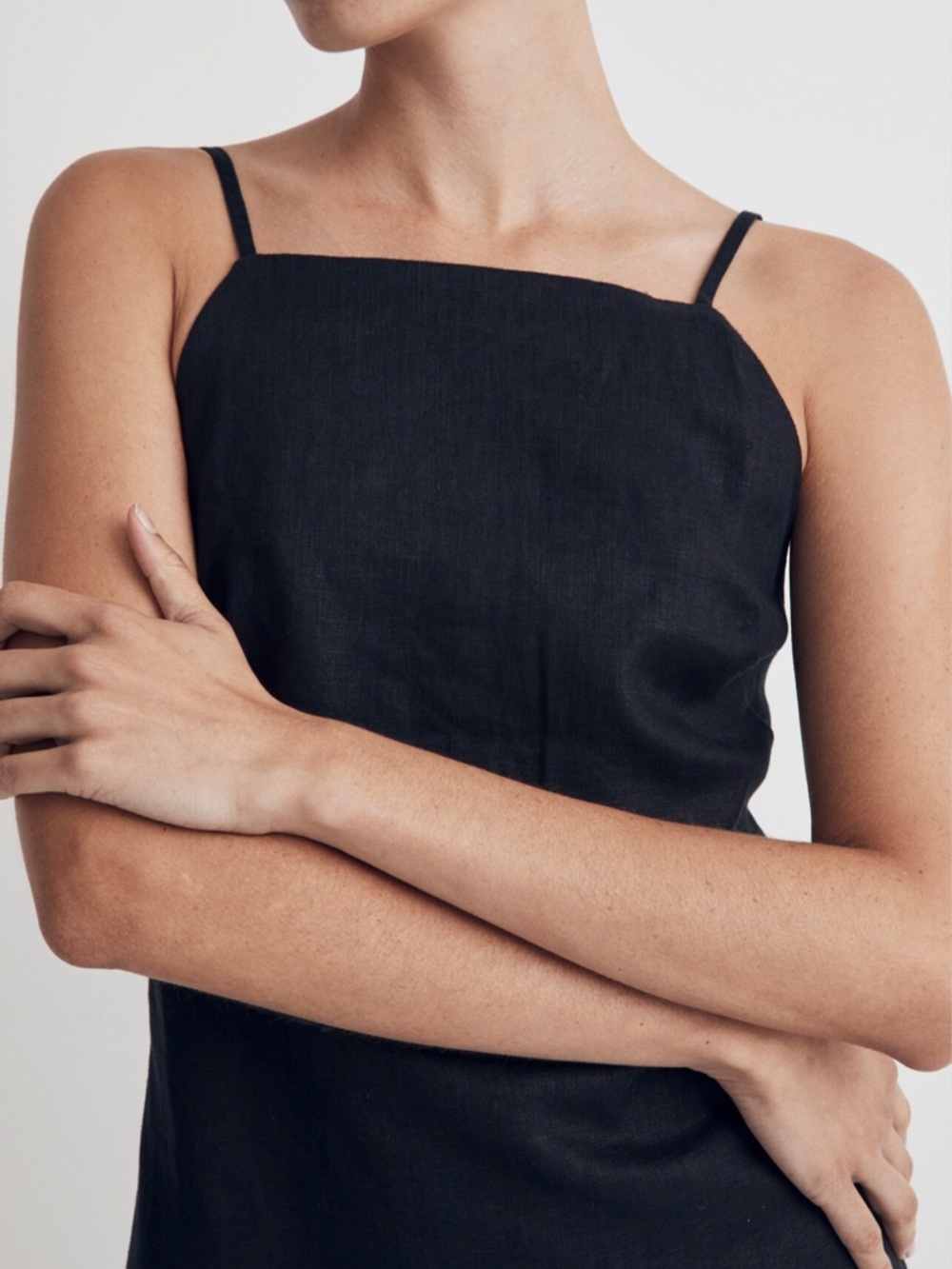 Madewell 100% Linen Women’s Goldie Black Midi Slip Dress Size 8 Classic - Picture 3 of 9